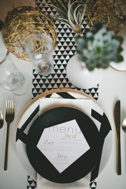 Modern Black and White Wedding Place Setting