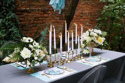 Aqua and gold modern tablescape Inspiration