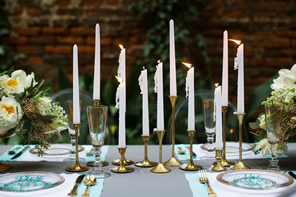 Gold and white candlesticks