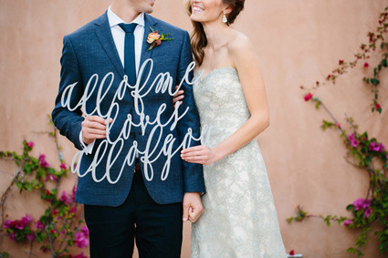 Romantic Mediterranean Wedding Portrait with Signage