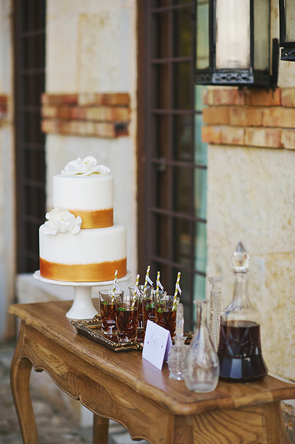 Gold and white wedding cake