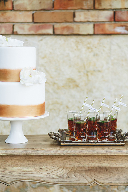 Gold and white wedding cake