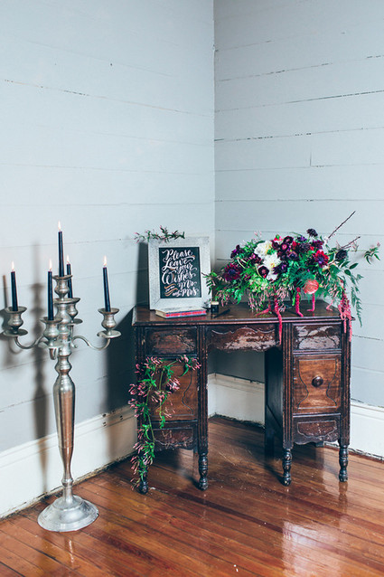 Rustic guestbook signing area