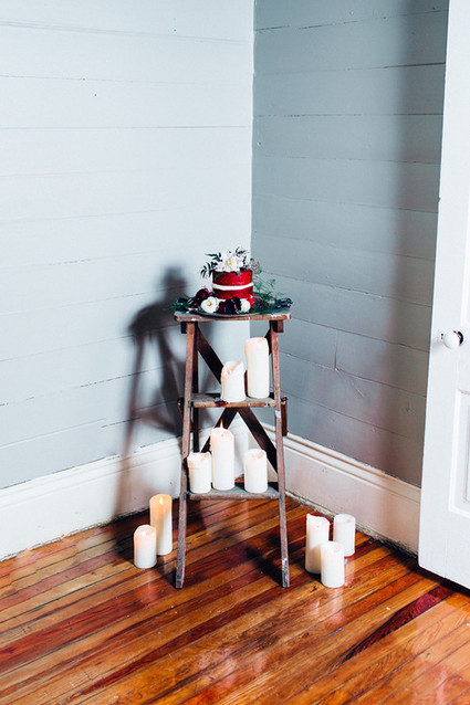 Rustic cake table with candles