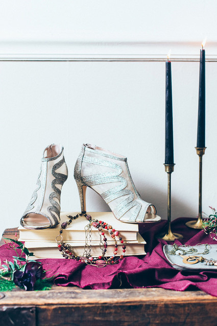 Silver shoes with bridal accessories