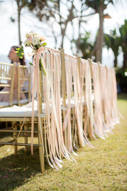 White and pink ribbon chair decor