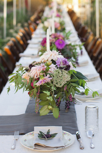 Purple and slate colored tablescape