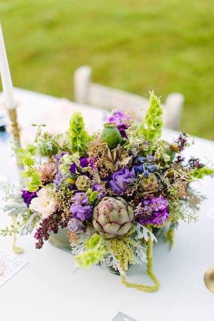 Purple and green centerpiece
