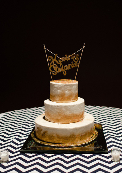 Gold, black and navy wedding cake topper