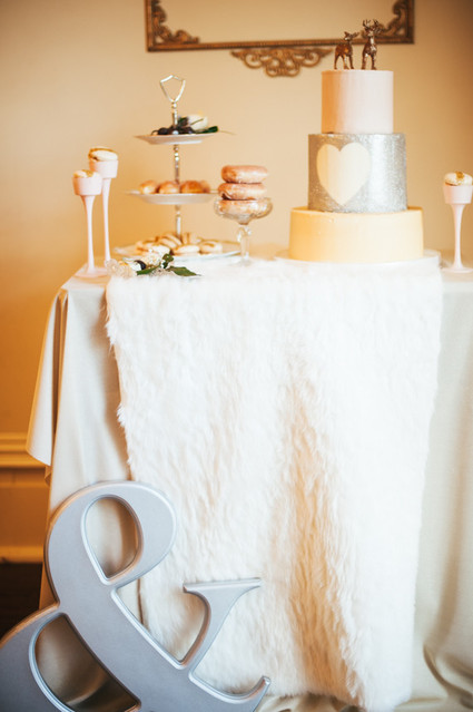 Gold and silver wedding dessert table