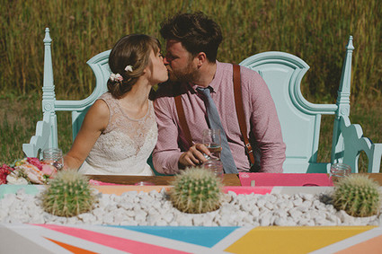 Modern Mexican wedding kissing couple