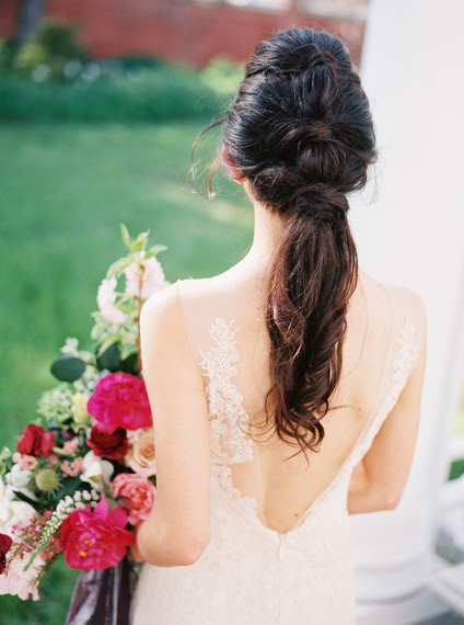 Low pony wedding hairstyle