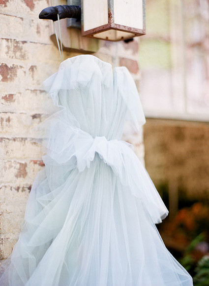 Pale blue tulle wedding dress