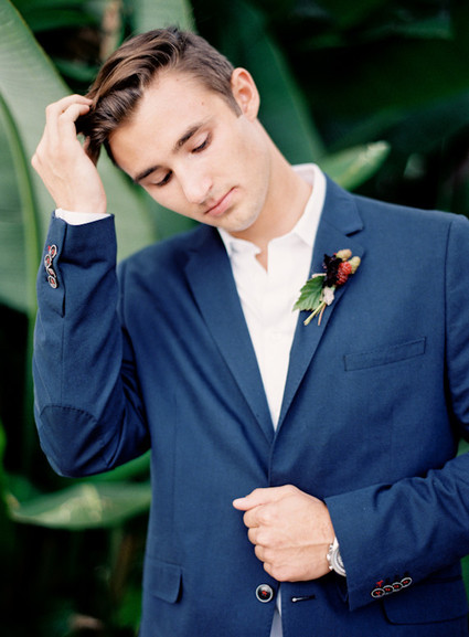 Dark blue grooms suit