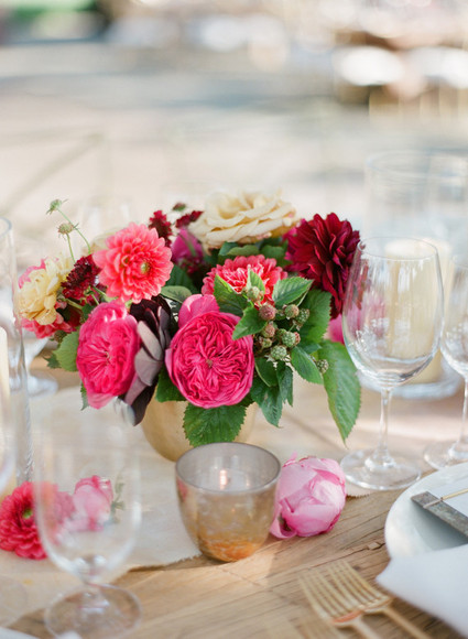 Pink garden rose floral centerpiece