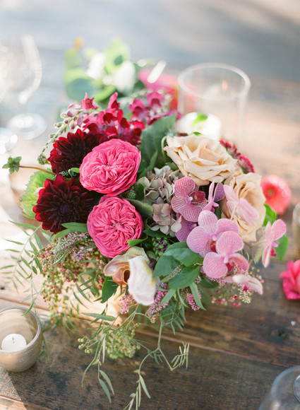 Pink garden rose floral centerpiece