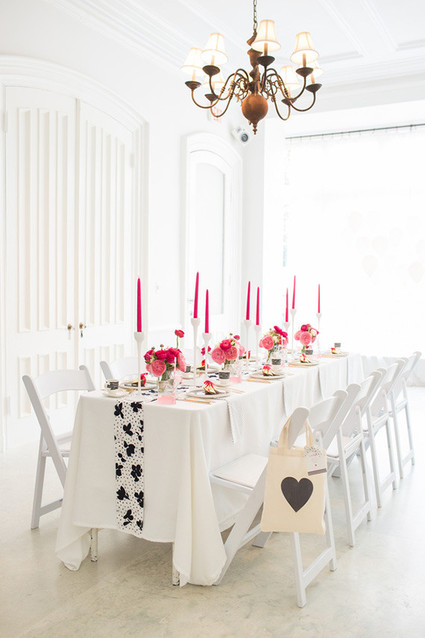 Modern pink, black and white tablescape