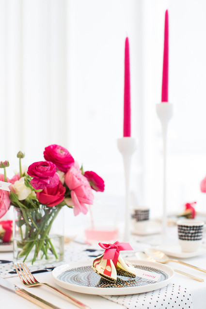 Modern pink, black and white place setting