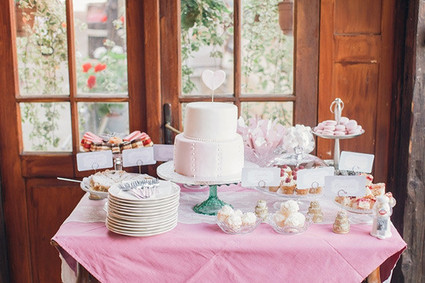 Pink and white dessert table