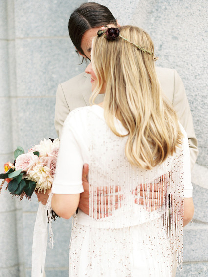 Beaded fringe wedding dress