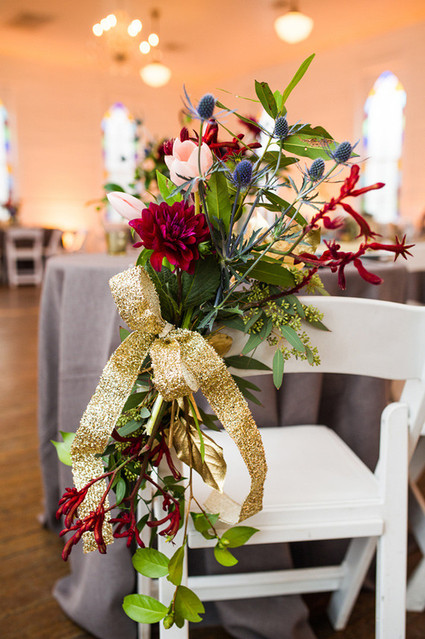 Gold and red floral chair decor
