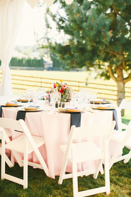 Outdoor light pink and blue tablescape