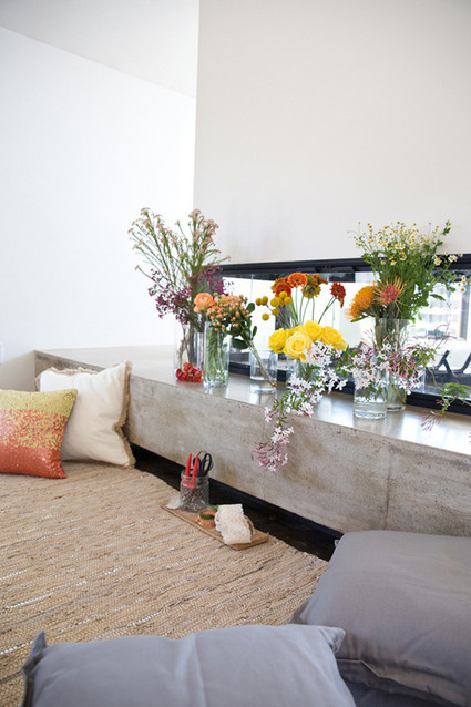 Midcentury modern bridal shower lounge area