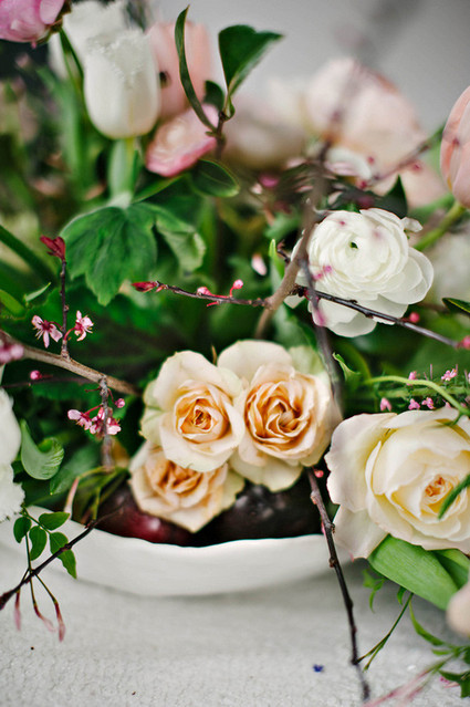 Organic spring wedding pink and white roses