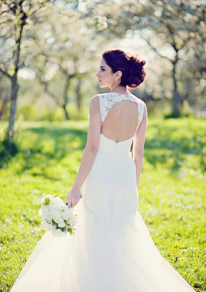 Spring wedding dress and bouquet