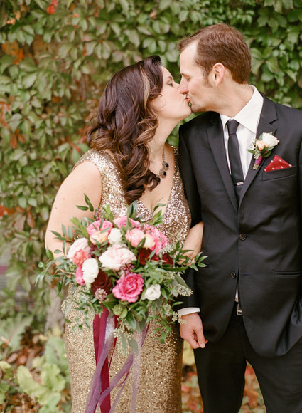 Pink and gold wedding portrait