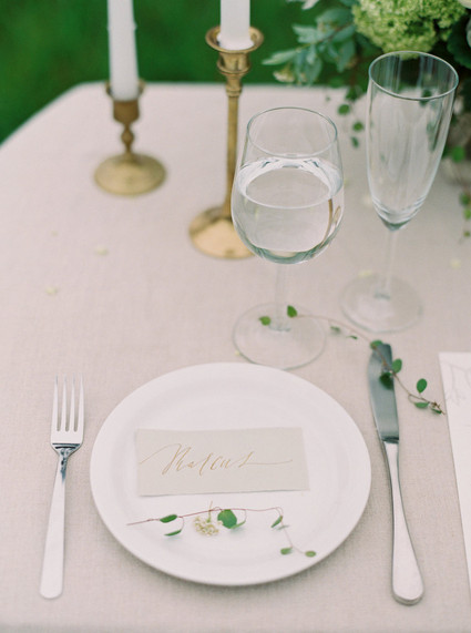 Organic green and gold wedding tablescape