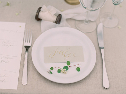 Organic green and gold wedding tablescape