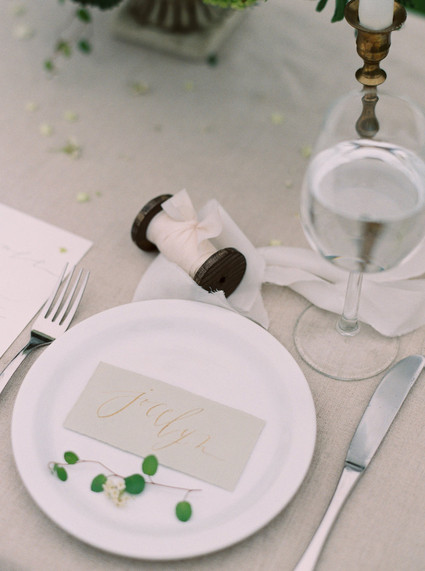 Organic green and gold wedding tablescape