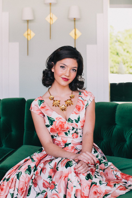 Pink and green floral print bridesmaid dress Inspiration