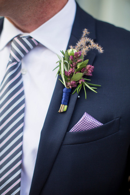 Purple and blue boutonnière