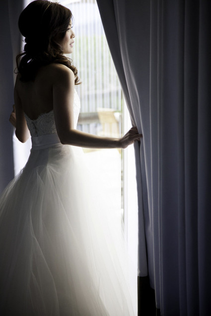 Window pane wedding dress