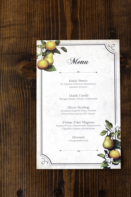 Winery fall wedding dinner menu