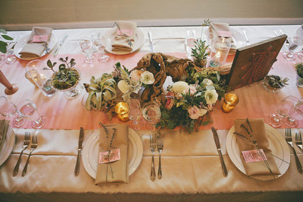 Bohemian cream and pink tablescape