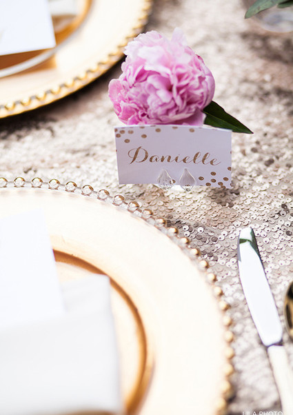 Gold and pink escort card