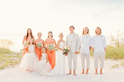 Beach wedding party portrait