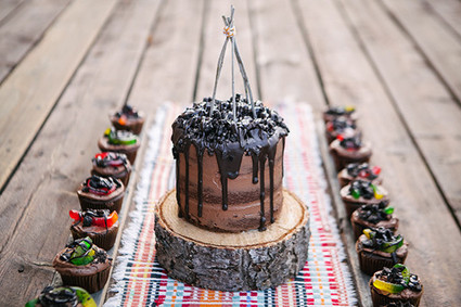 Chocolate cake and worm cupcakes