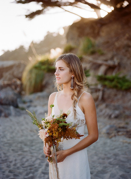 Bohemian beach bridal portrait