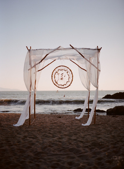 Bohemian beach wedding altar