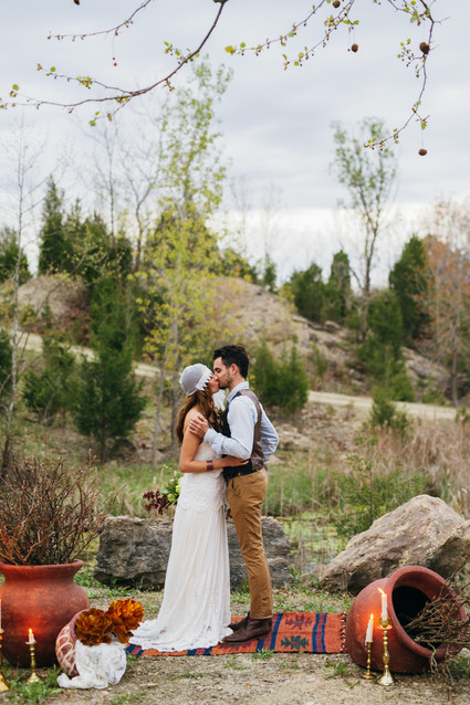 Bohemian outdoor wedding portrait