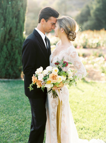 Summer garden wedding portrait