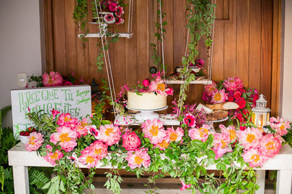 coral charm peony dessert table