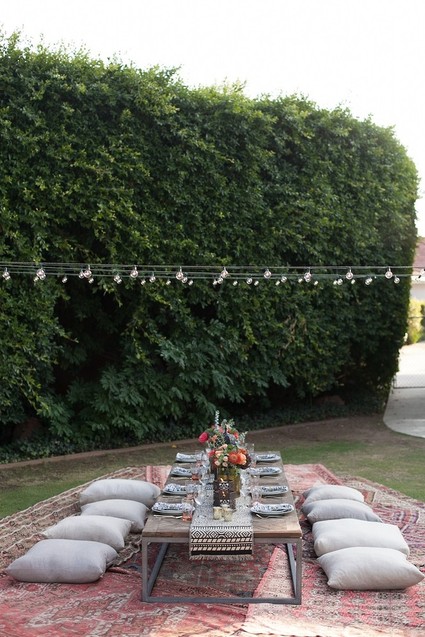 Eclectic outdoor dinner party tablescape