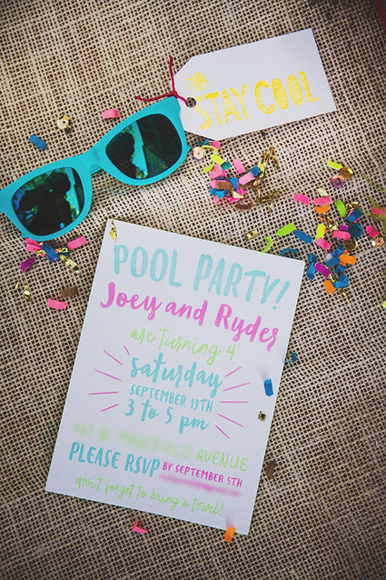 Neon pool party invites