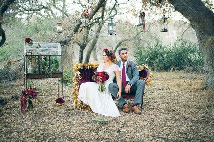 Moody forest wedding portrait