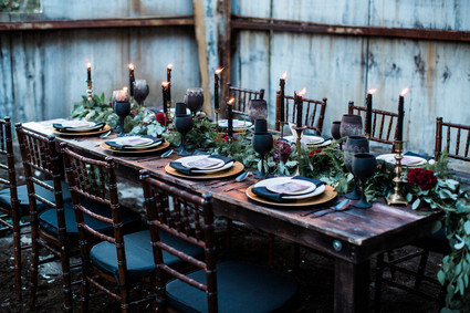 Black and gold wedding tablescape